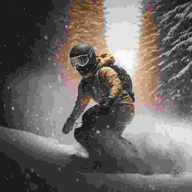 A man in full protective gear snowboarding.