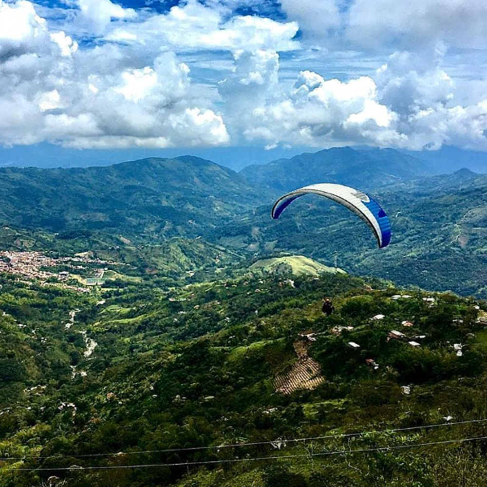 Bird’s eye view of Colombia while paragliding.