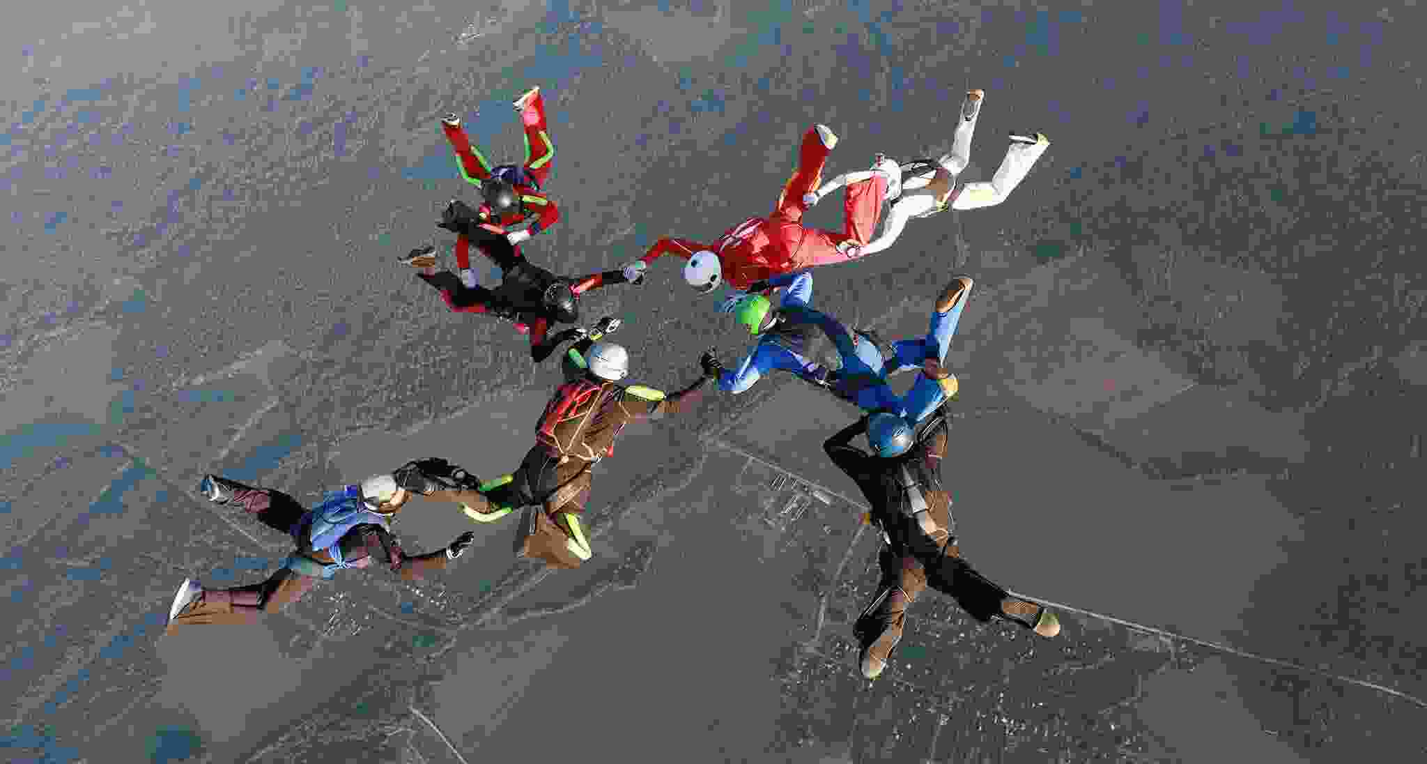 Guided skydiving group on vacation in Colombia.