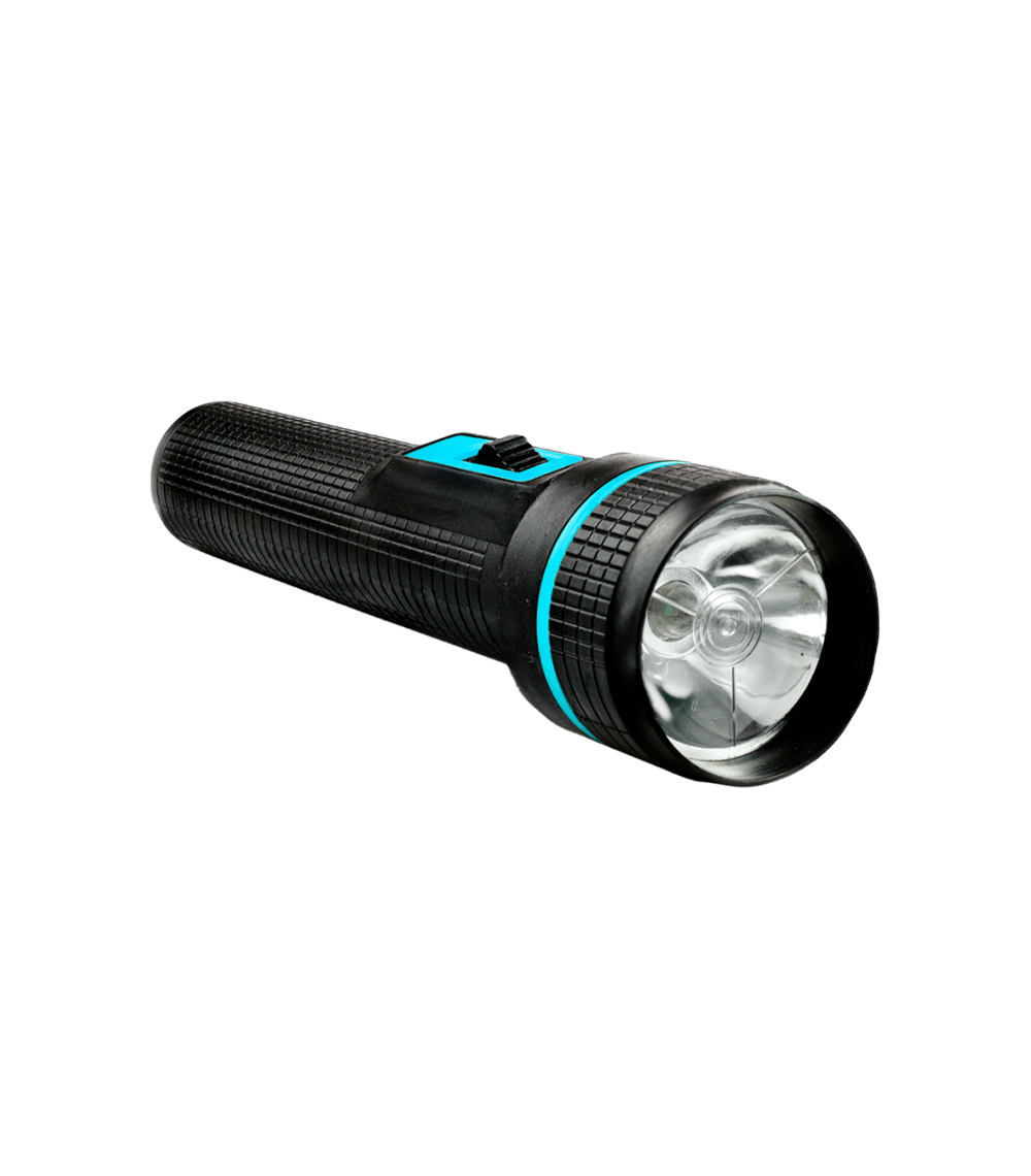 black and turquois flashlight.