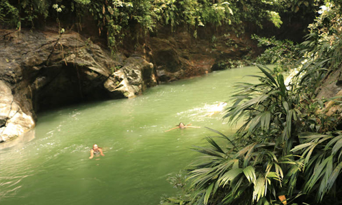 Jungle hike leading to a remote natural swimming pool.