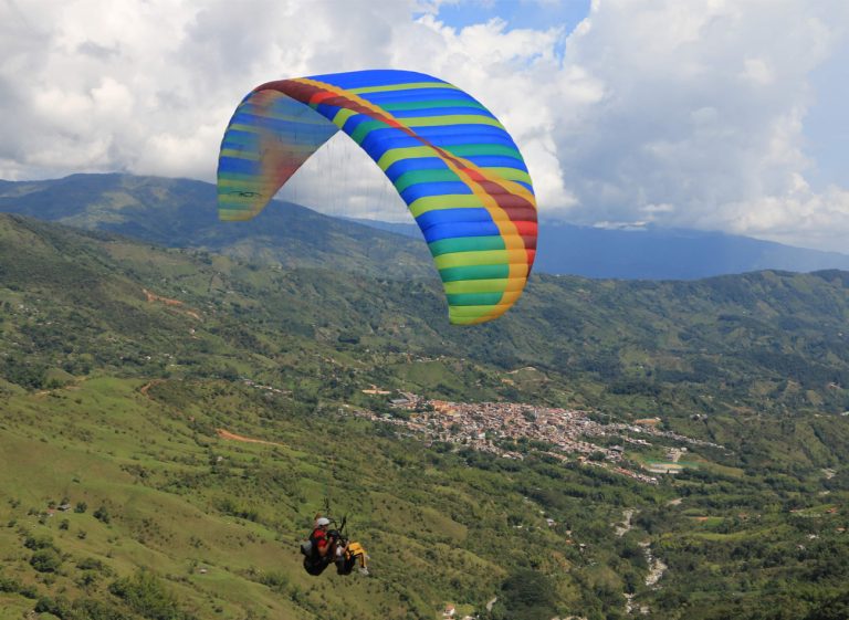 Bird’s eye adventure during a paragliding trip in Colombia.