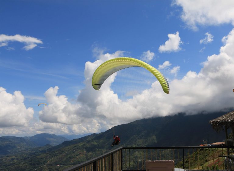 Aerial adventure paragliding over Colombia.